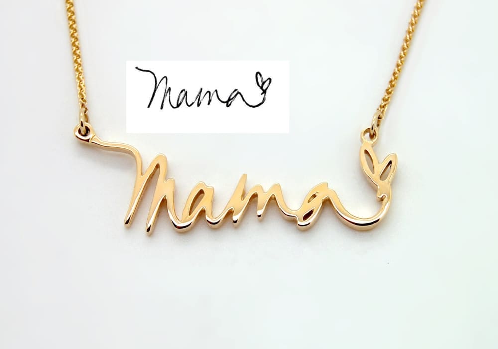 14K Gold Mama Necklace Handwriting Jewelry in Memory of Mom