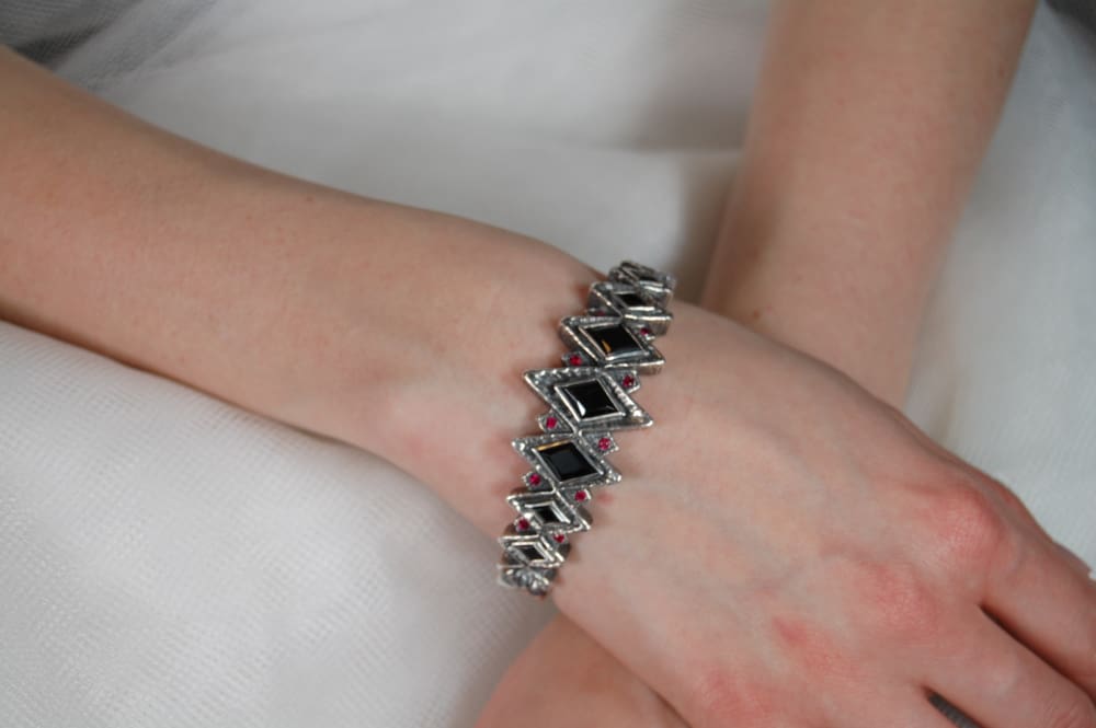 Black Cuff Bracelet: Sterling Silver Gothic Architectural Bracelet - Fine Jewelry by Anastasia Savenko