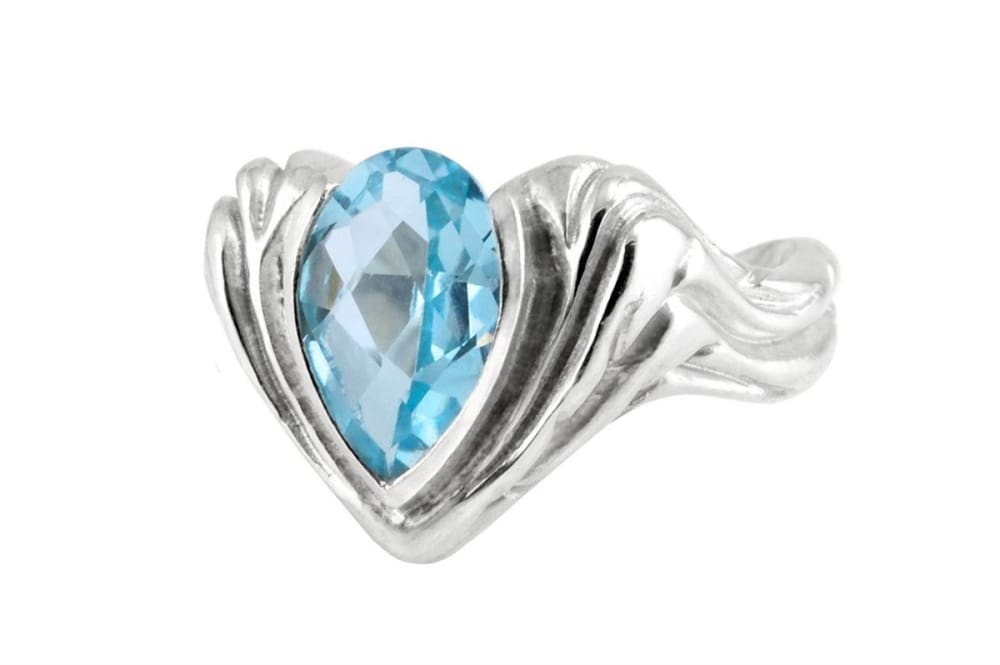 Dew Drop Ring: Platinum Silver With Blue Topaz Water Drop - Fine Jewelry by Anastasia Savenko