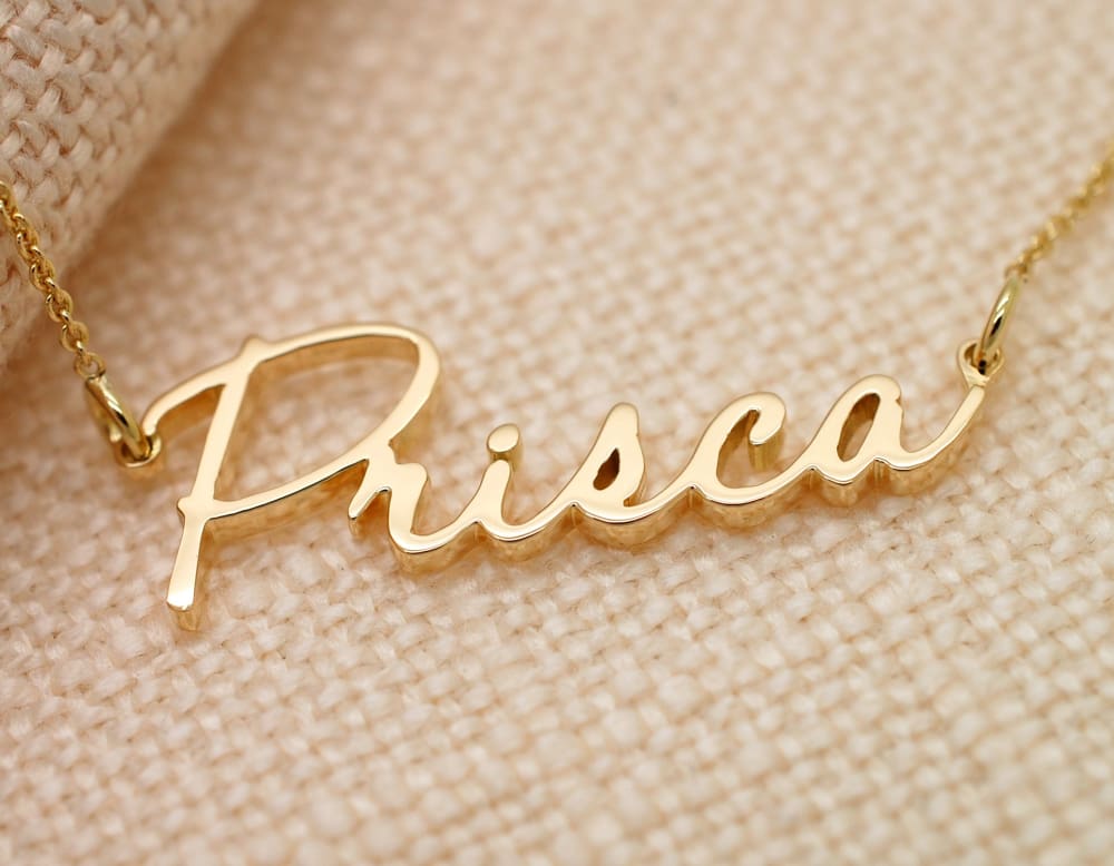 Gold Baby Name Necklace: Custom Gold necklace for Mom – Fine