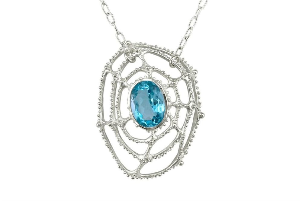 Large blue topaz necklace: sterling silver and blue topaz pendant - Fine Jewelry by Anastasia Savenko