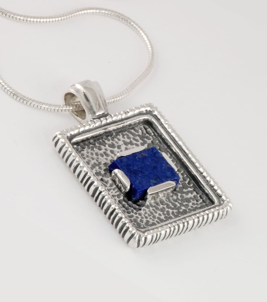 Rectangle pendant necklace: oxidized sterling silver with blue lapis lazuli - Fine Jewelry by Anastasia Savenko