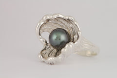 Tahitian Pearl ring: sterling silver wave ring with unique design - Fine Jewelry by Anastasia Savenko