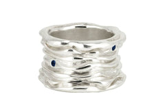 Wave Ring: Sterling Silver Wide Ring with three blue sapphires - Fine Jewelry by Anastasia Savenko