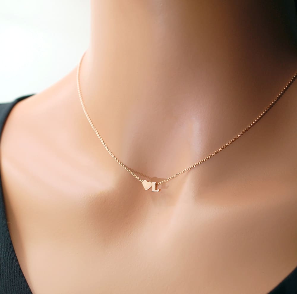14K Gold Letter Necklace Tiny Initial Small Gold Charm Necklace Dainty Necklace Gift For Her Jewelry