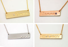 14K Solid Gold Bar Necklace with Birthstone: Custom Bar Necklace Mothers Day Gift for Her Jewelry