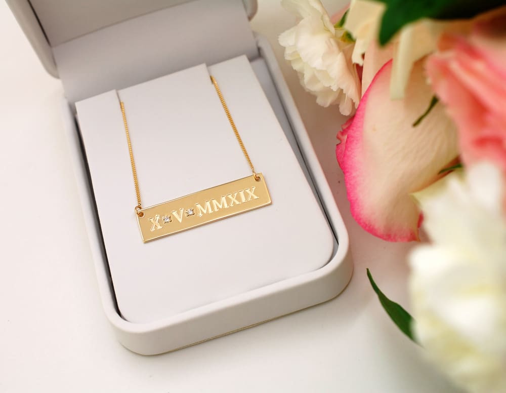 14K Solid Gold Bar Necklace with Birthstone: Custom Bar Necklace Mothers Day Gift for Her Jewelry