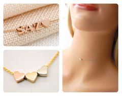 14K Solid Gold Choker Necklace with Heart Star Letter Pendant Initial Choker 11 12 13 14 inches long Jewelry