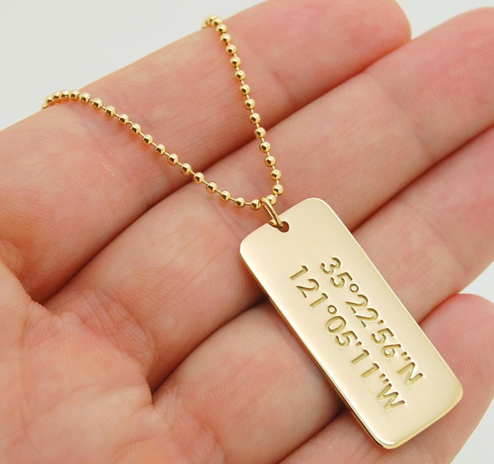 14K Solid Gold Dog Tag Custom Necklace for Men Anniversary Gift 14K Gold Mens Tag Necklace Jewelry