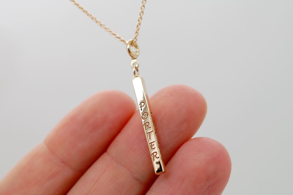 Engraved Vertical Bar Pendant Necklace
