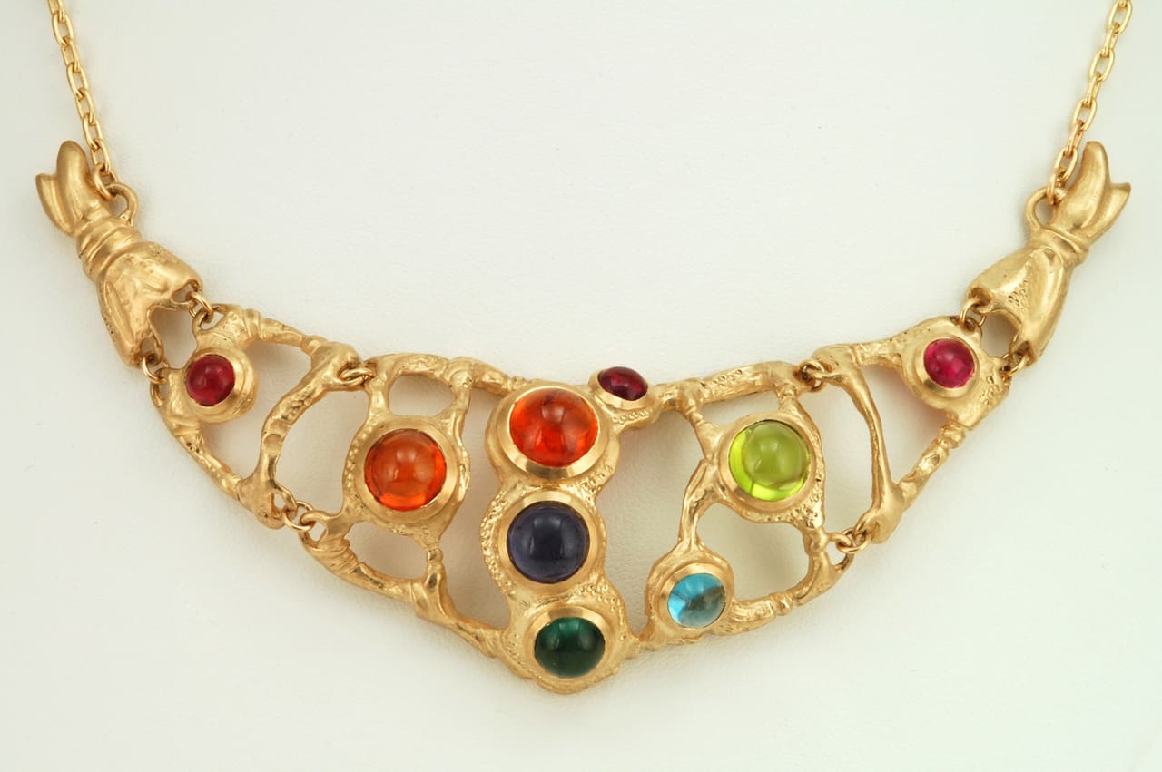 14K Yellow Gold Multi Stone Statement Necklace