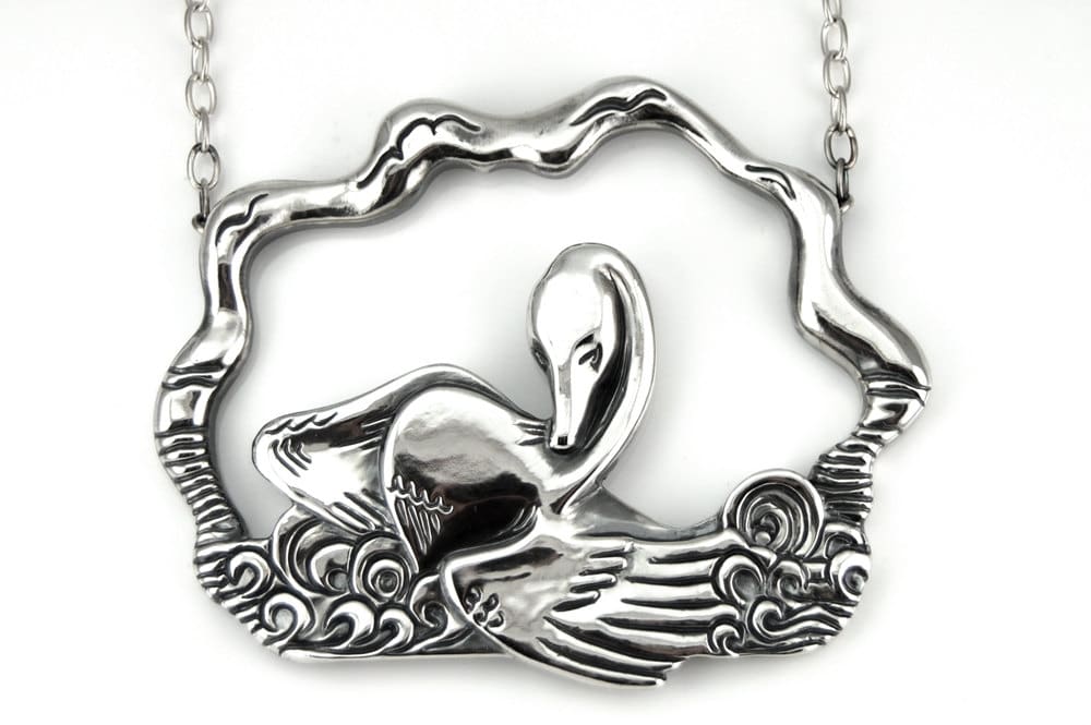 Chunky Sterling Silver Bathing Swan Pendant