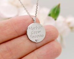 Custom Engraved Platinum Circle Pendant Necklace - Anniversary Jewelry Gift custom necklace