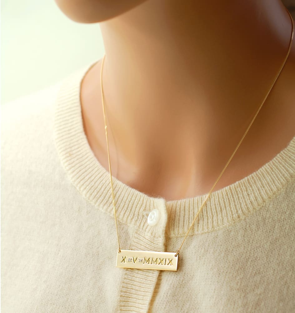 Mothers Gift from Daughter: 14K Gold Signature Bar Necklace Mother of the Bride or Groom Gift Jewelry
