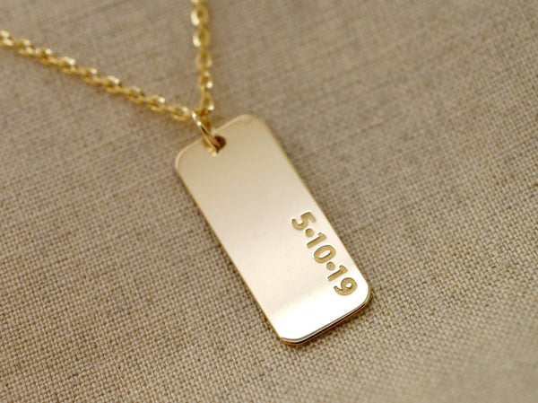 Engraved Bar Necklace - Sterling Silver Personalized Dog Tag Necklace -  Gold Dog Tag Chain - Rose Gold Custom Dog Tags for Men/Women Gift