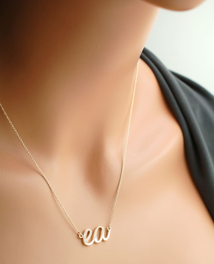 Rose Gold  2 Initials Cursive Necklace 14K Solid Gold  Cursive Letters Necklace - Fine Jewelry by Anastasia Savenko