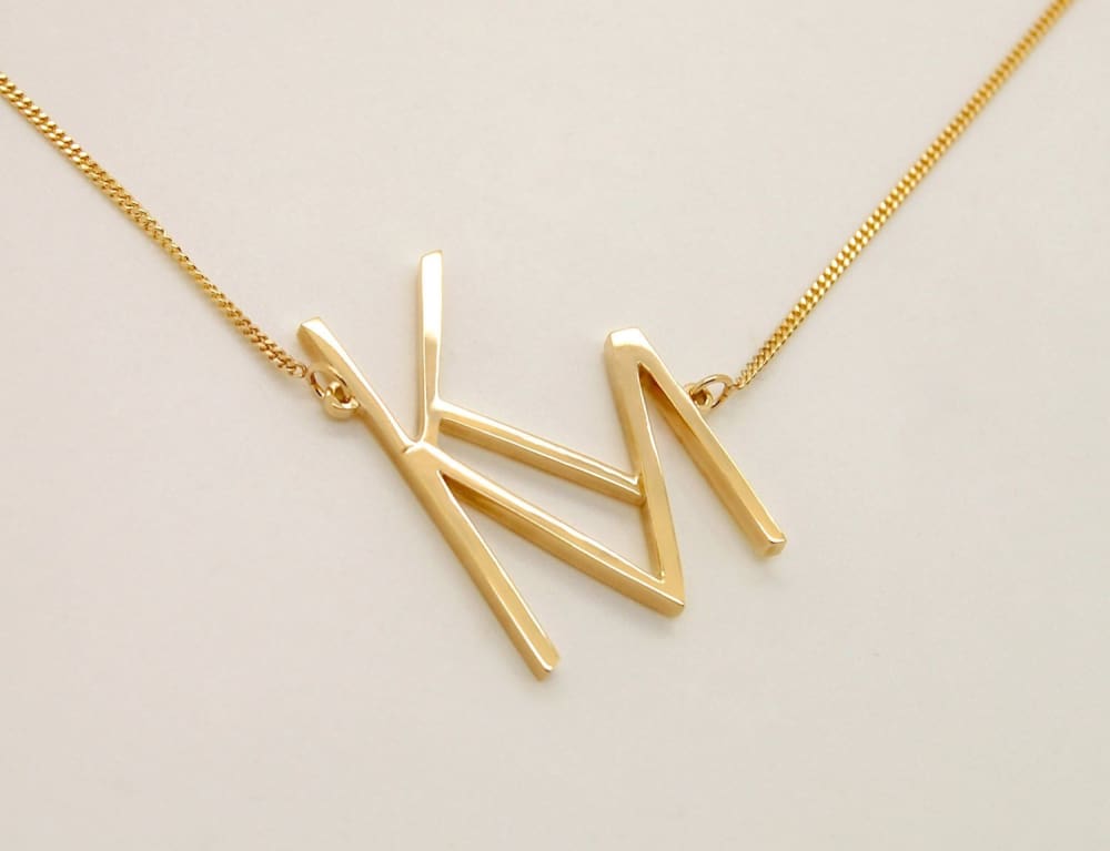 Sideways Modern Monogram Necklace 14K Gold Two Letters Necklace Gold - Fine Jewelry by Anastasia Savenko