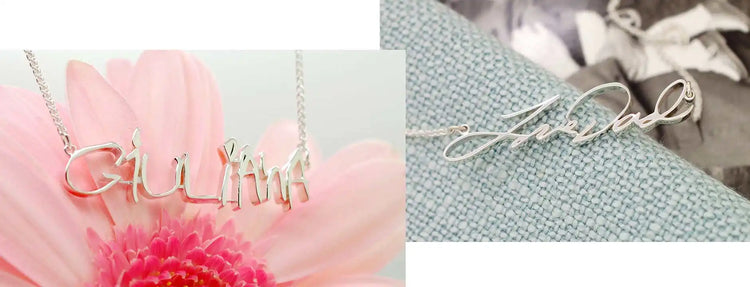Silver name necklaces.