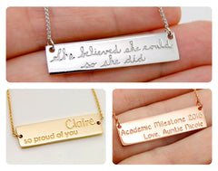 Solid 14K Gold Bar Customizable College Graduation Necklace for Her Personalized Gift For Teacher Jewelry