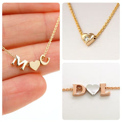 Solid 14k Gold Heart Necklace add Diamond or Initial Real Gold Heart Necklace Jewelry