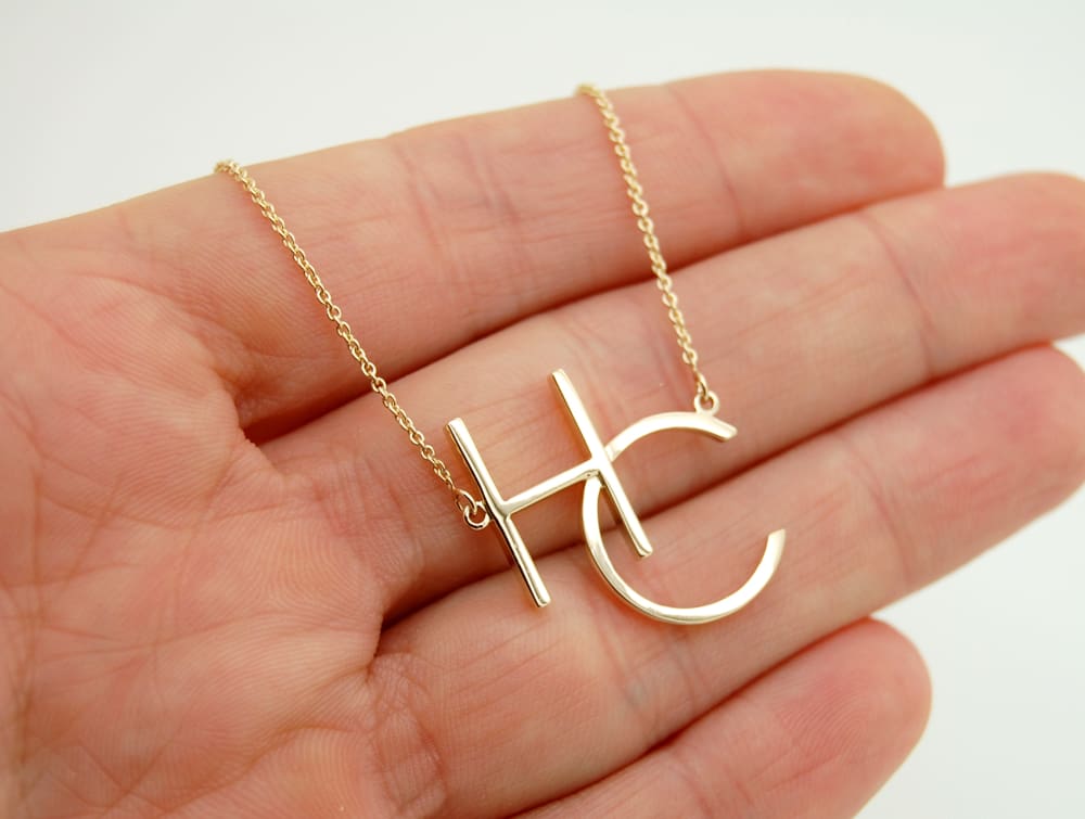 Two Initials Personalized Necklace 14K Gold, 2 Initials Necklace Gift  Monogram Necklace