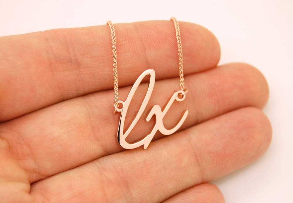 Silver N Style, Monogram Necklace Sterling Silver Script Letter Two  Initials Monogram Necklace.