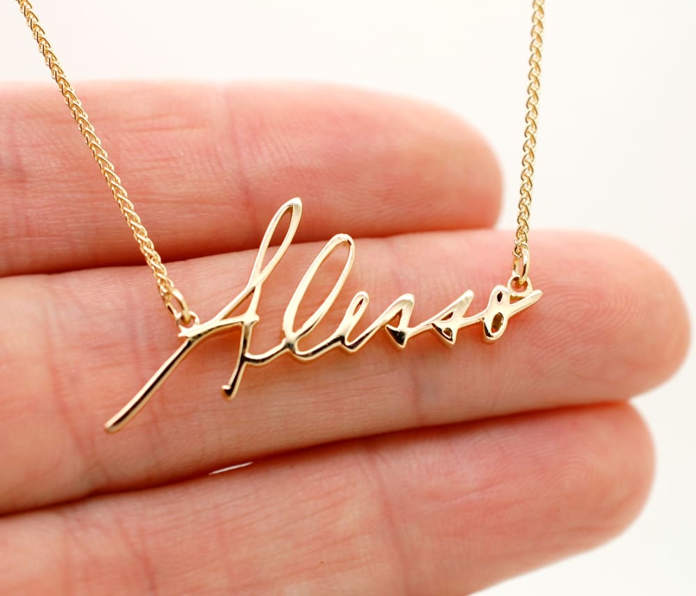 14K Gold Handwriting Necklace pick yellow gold rose gold white gold custom necklace