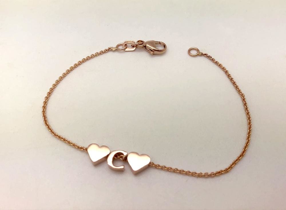 14K Gold Letter Bracelet add Tiny Initials Heart or Star - Solid