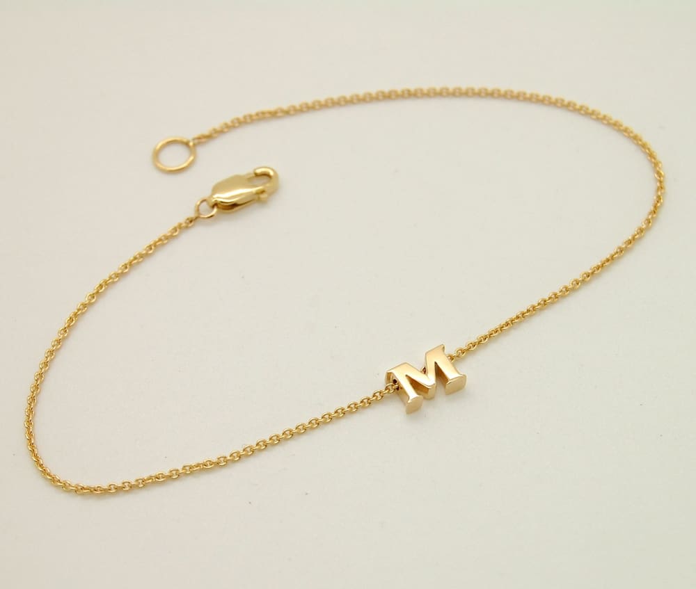 Izoa Crystal Letter M Bracelet Gold