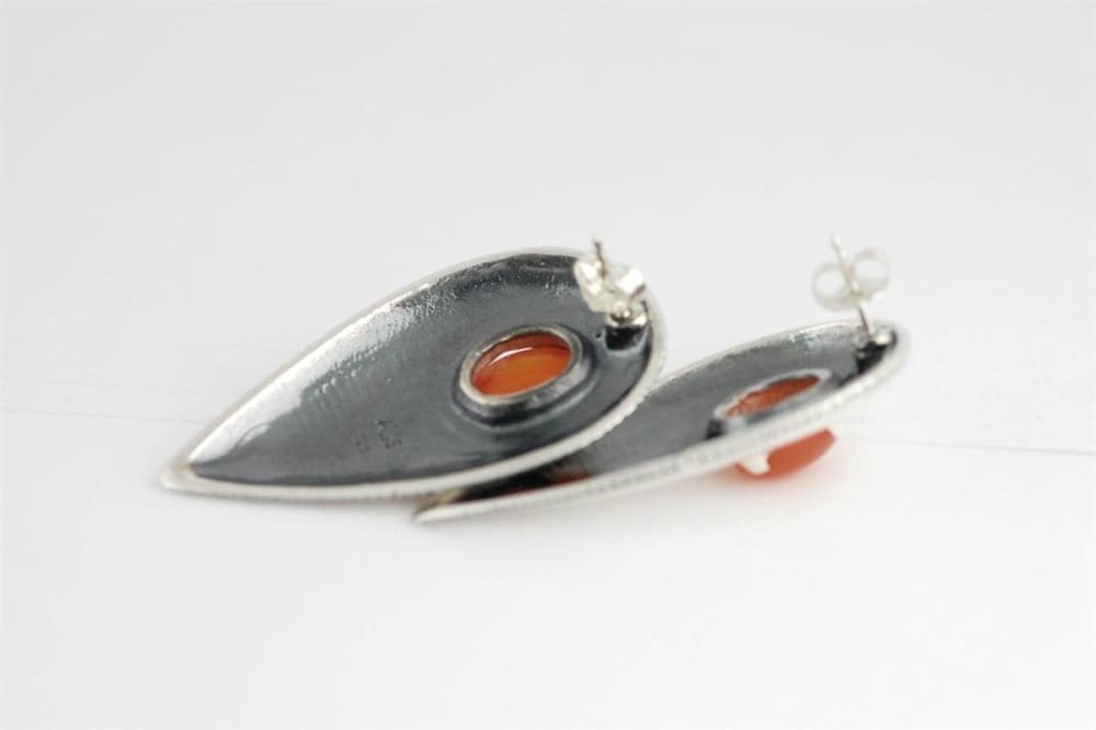 Arrowhead Earrings: Large Silver Stud Earrings With Orange Carnelian - Fine Jewelry by Anastasia Savenko