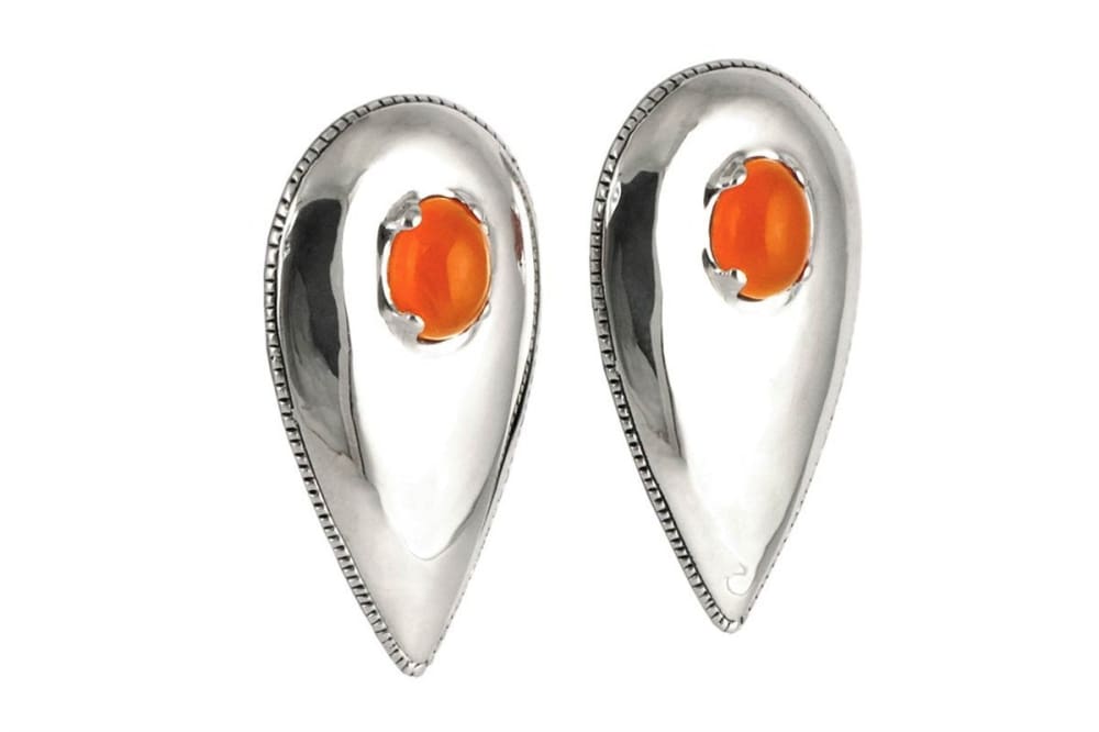 Arrowhead Earrings: Large Silver Stud Earrings With Orange Carnelian - Fine Jewelry by Anastasia Savenko