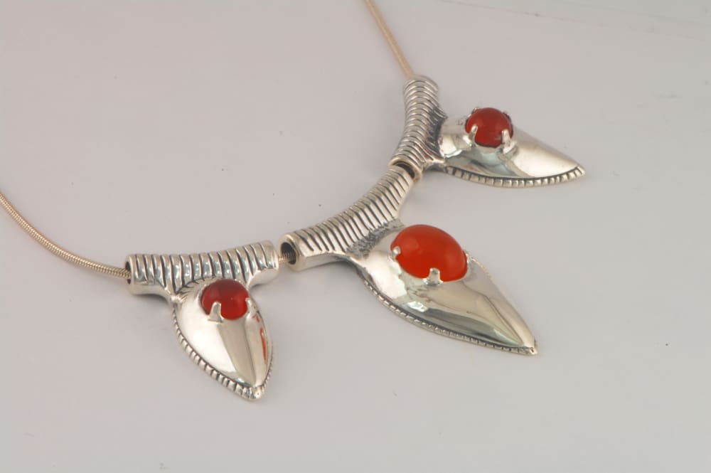 Carnelian Necklace: sterling silver necklace with oval orange cabochon - Fine Jewelry by Anastasia Savenko