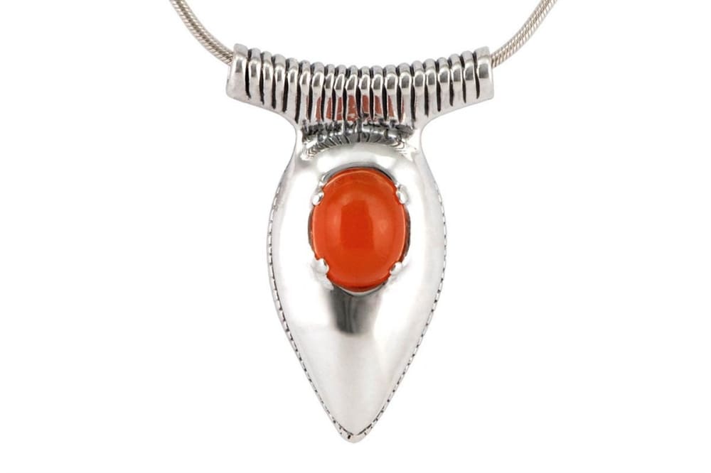 Carnelian Necklace: sterling silver necklace with oval orange cabochon - Fine Jewelry by Anastasia Savenko
