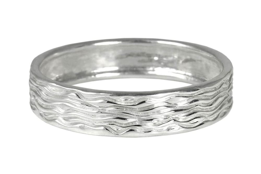 Contemporary silver bangle: bracelet with unique water wave texture - Fine Jewelry by Anastasia Savenko
