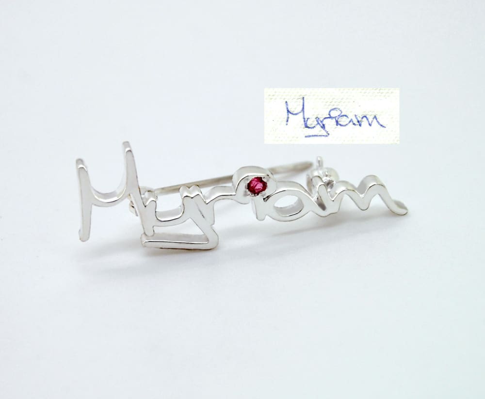 Sample Signature Pin Image Custom Signature Brooch Pin Solid 14K Gold - Use Handwriting or ...