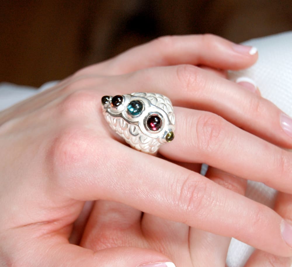 Dragon scale ring: multi gemstone ring, sterling silver - Fine Jewelry by Anastasia Savenko