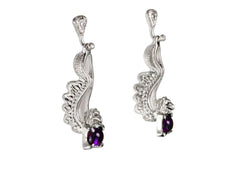 Fantasy Gryphon earrings: sterling silver and purple amethyst earrings - Fine Jewelry by Anastasia Savenko