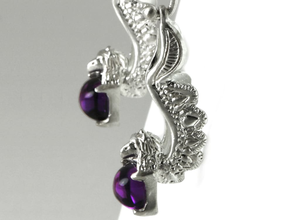 Fantasy Gryphon earrings: sterling silver and purple amethyst earrings - Fine Jewelry by Anastasia Savenko