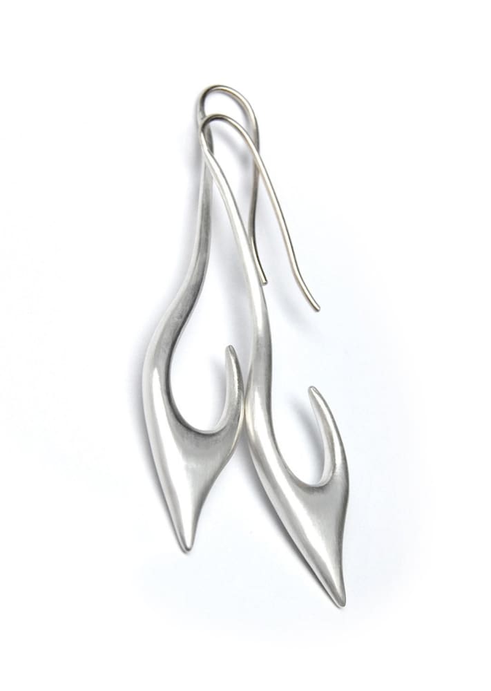 Fish Hook Earrings: Brushed Sterling Silver Long Earrings Sterling Silver Gold Plated Satin Finish