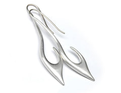 Fish hook earrings: brushed sterling silver long earrings – Fine