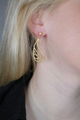 Fly wing earrings: brushed gold plated dangle earrings with posts - Fine Jewelry by Anastasia Savenko