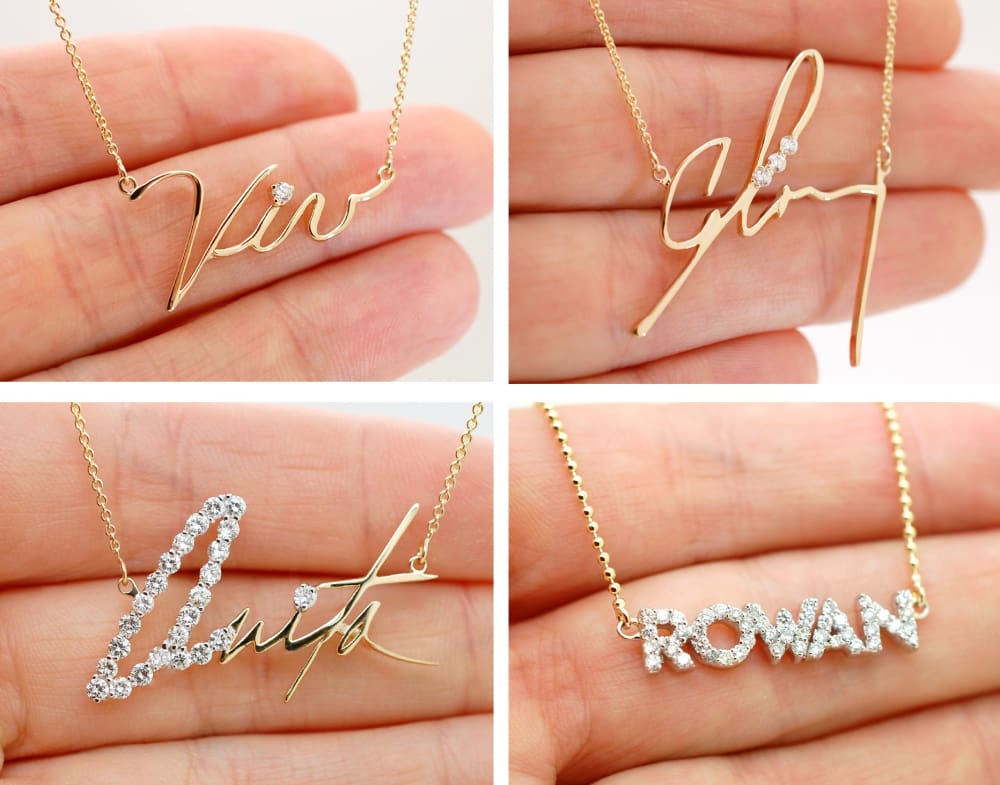 Gold Baby Name Necklace: Custom Gold necklace for Mom – Fine
