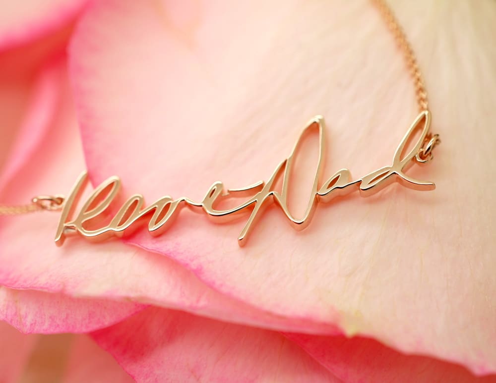 Gold Handwritten Necklace solid 14K gold custom necklace