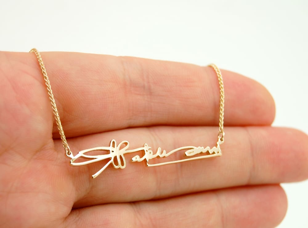 Gold Memorial Jewelry With Handwriting: 14K Gold Necklace custom necklace