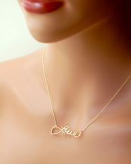 Gold Memorial Necklace for Loved Ones use Real Handwriting 14K gold custom necklace