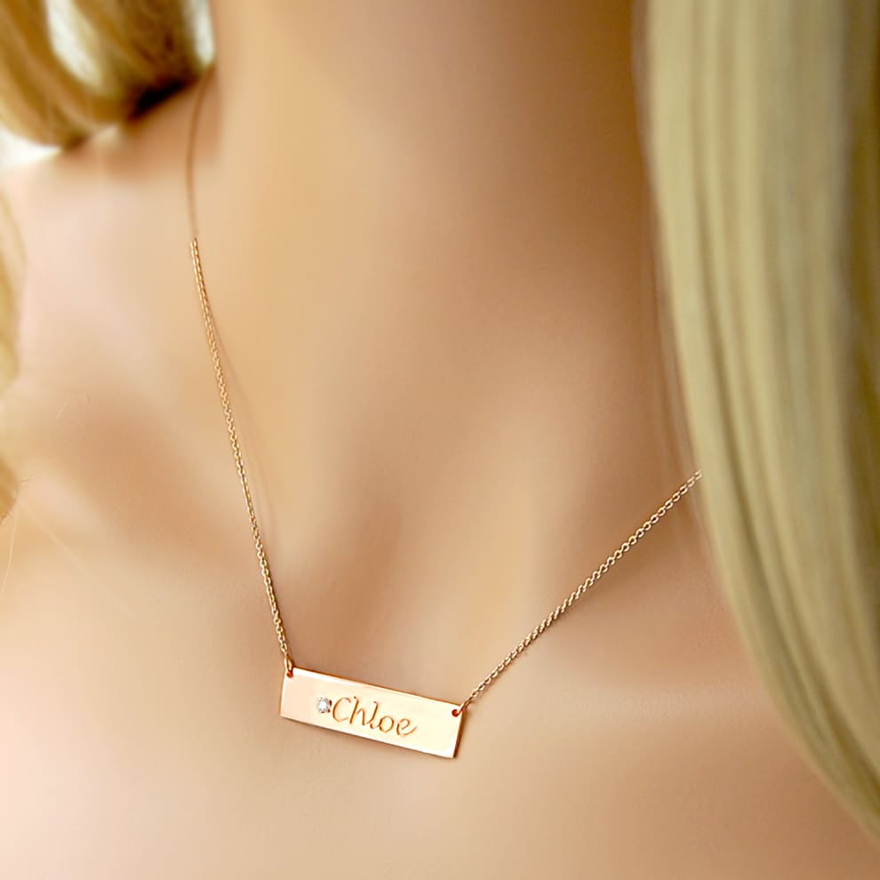 Handwriting Bar Necklace 14K Solid Gold Customized Jewelry Jewelry