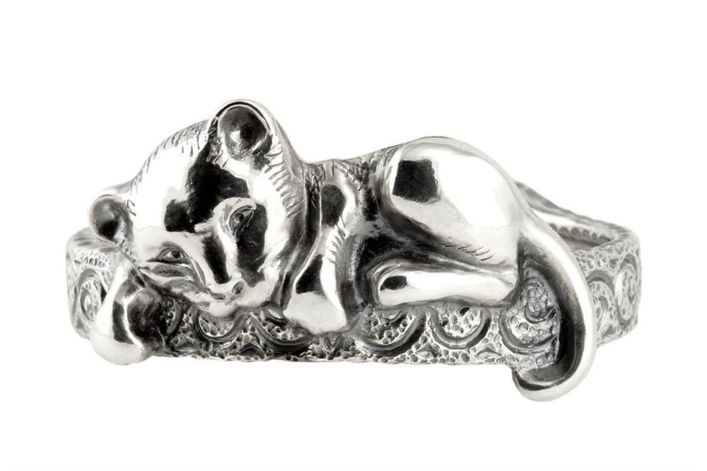 Lion Bracelet: Cute Lion Cub Chewing Cuff, Sterling Silver - Fine Jewelry by Anastasia Savenko