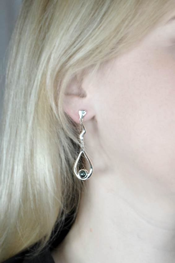 Long drop earrings: blue green tourmaline earrings, silver studs - Fine Jewelry by Anastasia Savenko
