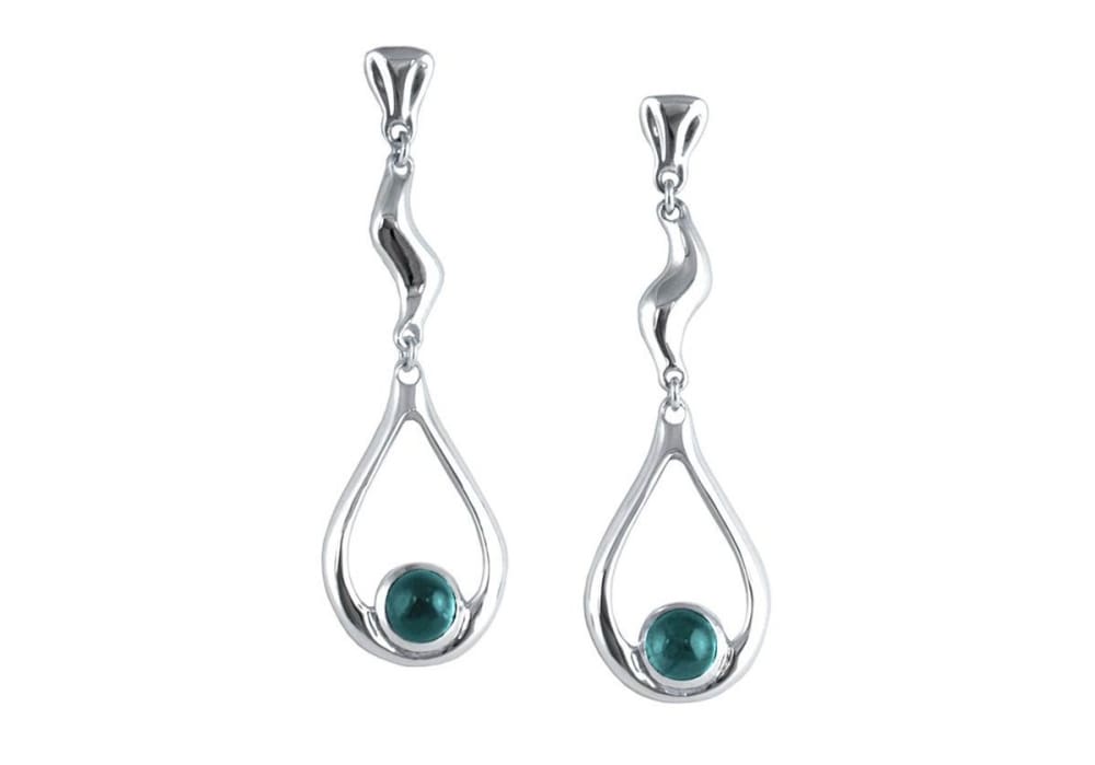 Long drop earrings: blue green tourmaline earrings, silver studs - Fine Jewelry by Anastasia Savenko