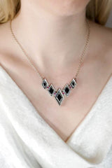 Medieval V-Shaped Black Gemstone Necklace, Sterling Silver - Fine Jewelry by Anastasia Savenko